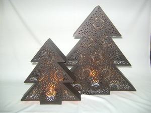 Handmade Christmas Home Decor <b>Gold</b>-Inside Black-Outside Iron Metal Tree-Shaped <b>Lantern</b> with Deer Design Candle Holders & Jars - Product Image 2