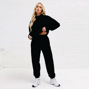 Poignets élastiques 60% coton 40% polyester coupe décontractée établie coupe décontractée jogging noir bas de survêtement pour femme - Product Image 3