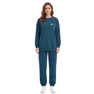 Conjunto de Sudadera de Manga Larga con Cuello Redondo para Mujer y Pantalones Jogger a Juego, Atuendo Casual de Dos Piezas para Descansar, Sudadera al por Mayor - Product Image 1