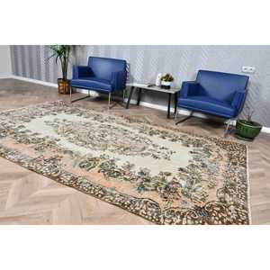 5.5x9.2 ft Rug, Vintage Turkish Rug, <b>Brown</b> Check <b>Wool</b> Rug - Product Image 4