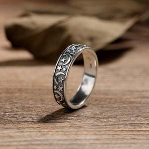 Jeulia Vintage Moon & Star Sterling Silver Band-18K Plated Anniversary <b>Ring</b> - Product Image 4
