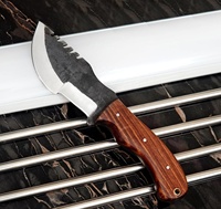 Couteau de chasse tracker à lame fixe en acier inoxydable à haute teneur en carbone, fait main, manche en bois de rose, étui en cuir fin, survie DIY