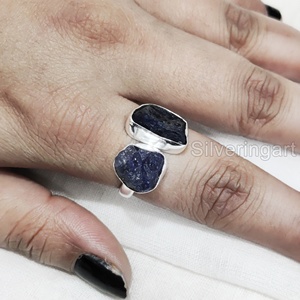 Bague pour femme en argent sterling 925 avec deux pierres brutes naturelles d'améthyste, pierre de naissance de février, bijoux en pierres brutes, Noël - Product Image 5