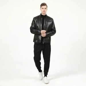 Veste à col montant en cuir pur personnalisée pour hommes veste d'hiver en fourrure de mouton de moto légère - Product Image 5