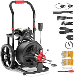 Máquina de serpientes de alcantarillado de 100 pies y 1/2 pulgadas, 30m, 16mm, drenaje A u g e r, limpiador de tuberías eléctrico y máquina de limpieza de desagües con Cortadores - Product Image 1