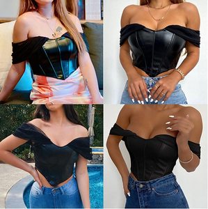 Fabricants de vêtements pour femmes Top corset sexy dos nu personnalisé Top court bustier noir avec bouton à lacets - Product Image 5