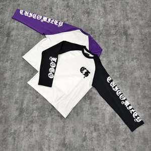 T-shirts à manches raglan en coton 100% personnalisés de haute qualité pour hommes, impression sérigraphique, col rond, coupe et couture, sweat-shirt - Product Image 2