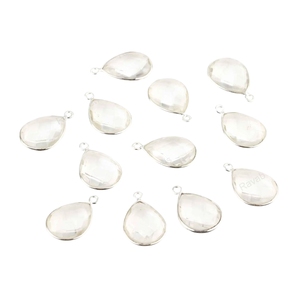 Pendentif tendance en argent sterling 92,5 avec serti clos, pierre précieuse en quartz naturel transparent en forme de poire 12x16mm – Meilleures ventes - Product Image 1