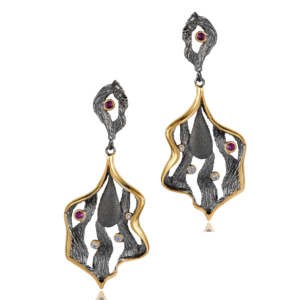 Boucles d'oreilles artisanales turques en argent sterling 925, design feuille de rubis oxydé, vente en gros, style vintage - Product Image 3