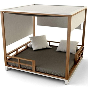 Lucrece ספה חיצונית עם גבוהה באיכות טיק מוצק עץ חומר Sunproof הבית וחופה לשימוש חיצוני - Product Image 1