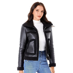 Blouson d'hiver pour femme en cuir de mouton teint long, style motard, avec doublure en soie et design fonctionnel en fourrure, résistant pour l'automne/hiver - Product Image 6