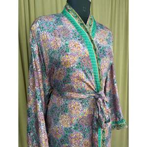 Recycled Silk Sari Women's Boho Chic Vintage <b>Beach</b> Cover Dress <b>Robe</b> for Resort Wear Gypsy House Kimono for Lounge Swimsuit - Product Image 6