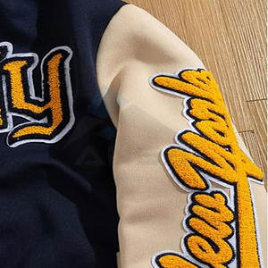 Chaqueta de bombardero de hombre albaricoque y azul oscuro Cierre de botón de tela transpirable Diseño elegante y duradero Chaquetas de bombardero al por mayor - Product Image 6