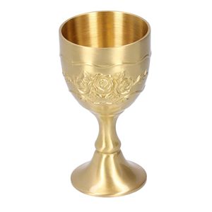 Copa de Vino de Latón Dorado Ecológica Moderna Hecha a Mano, Cáliz con Relieve de Rosa para Fiestas y Bares - Product Image 1