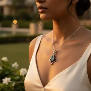 จี้ห้อยทำมือประดับลาบราโดไรต์สีโรสโกลด์-เครื่องประดับเงินแท้ 925 - Product Image 3