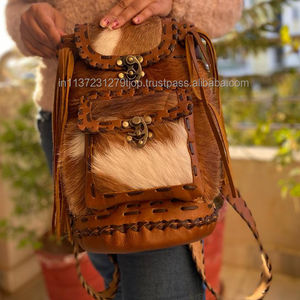 Animal Fur Cowhide Leather <b>Backpack</b> Handmade College Student <b>Backpack</b> Stylish <b>Backpack</b> - Product Image 3