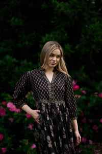 Vestido Midi Bohemio Floral Sophie Negro Marrón Algodón - Product Image 4