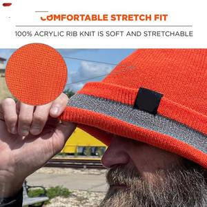 Gorro de Trabajo de Punto Naranja de Alta Visibilidad con Puño, Diseño de Bloques de Color Personalizable con Logotipo de Diseñador, Gorras Transpirables e Impermeables - Product Image 6