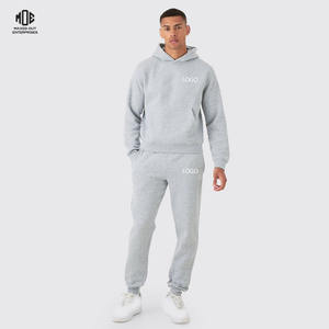 Wholesale <b>Men's</b> Basic Boxy Hooded Jogger Set <b>Grey</b> Oversized <b>Hoodie</b> Custom Logo Embroidery Casual Boxy Hooded Tracksuit Winter - Product Image 1
