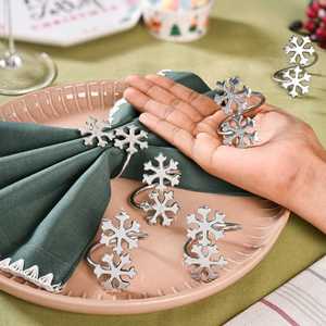 <b>Silver</b> Luxe Vintage Snowflake Durable Brass Napkin <b>Ring</b> <b>Set</b> 6-Piece Napkin Holder for Weddings and Table Decor for Restaurants - Product Image 2