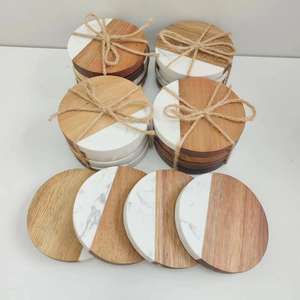 Posavasos de Madera Natural Decorativos Hechos a Mano al por Mayor, Posavasos de Madera, Posavasos de Mármol de Madera Blanco y Negro - Product Image 1