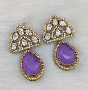 Pendientes de Moissanita Polki y Piedra Doble, Diseño Minimalista, Hermoso Diseño, Perfectos para Fiestas y Ocasiones Festivas, Ligeros - Product Image 2