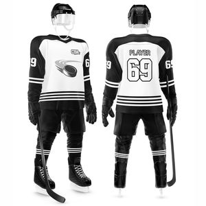 ชื่อทีมที่กำหนดเองและพิมพ์โลโก้ชุดฮ็อกกี้น้ำแข็งสำหรับมืออาชีพอุปกรณ์ผ้าทอลายทแยงโพลีเอสเตอร์สำหรับผู้ใหญ่ - Product Image 1
