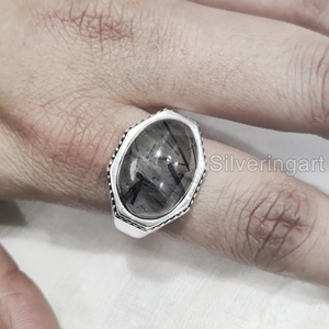 Grossiste Bague pour homme Bague en argent sterling 925 faite à la main en pierre précieuse rutile noire naturelle Toutes tailles - Product Image 3