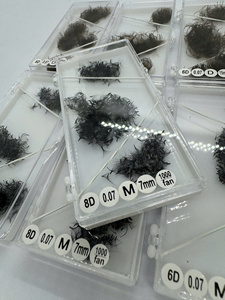 Extensions de cils en éventail pré-faites en volume 6D, courbure M, 7 mm, effet russe, vaporeux, 0,03 C D, longues tiges pré-faites, 10D - Product Image 4