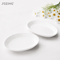 JOZING Plat de service ovale en céramique blanche avec bord perlé, assiette en porcelaine, liquidation directe d'usine, articles de vaisselle pour la cuisine