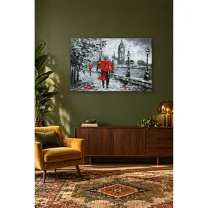 Couple Fida avec parapluie rouge à Londres, impression sur toile - Product Image 3