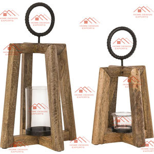 Linterna Decoración Boda Portavelas Venta al por mayor Madera Navidad Linterna Mango Madera Juego de 2 Blanco Lavado Linterna Ramadán - Product Image 5