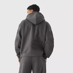 Custom Men's Oversized Boxy Worldwide Debossed Hoodie Wholesale Manufacturer Breathable Cotton Blended Oversized Hoodie For Men - Product Image 1
