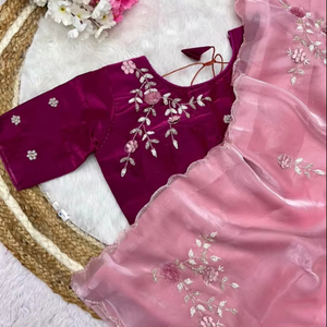 Magnifique superbe designer indien Satin de soie Sari dernier chemisier fantaisie exclusif qualité supérieure mariée ethnique fête porter des femmes - Product Image 1