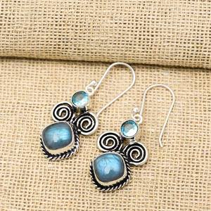 Solid 925 Sterling <b>Silver</b> Plated Bohemian Style <b>Earrings</b> Fashionable Labradorite Gemstone Natural Bezel Anniversary Supply - Product Image 5