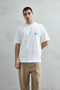 Camiseta de Algodón 100% Beige para Hombre, Corte Regular, Cuello Redondo, Estampado Floral West Bay Sunset, Estilo Casual Costero, Manga Corta, 240 Gramos - Product Image 4