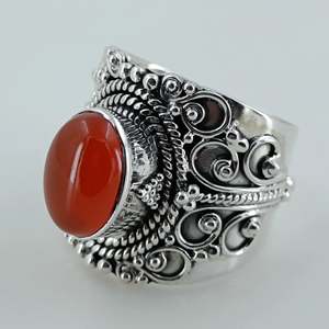 Navya <b>Craft</b> Women's Boho 925 Sterling Silver <b>Ring</b> Handmade Carnelian Oval with Coral Stone for Christmas Anniversary Birthday - Product Image 1