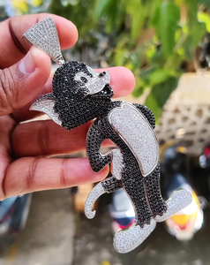 Pendentif Chat de Dessin Animé Glacé en Argent Sterling Plaqué Rhodium avec Moissanite Noire et Blanche, Entièrement Sertie, Style Hip Hop, Motif Animal - Product Image 3