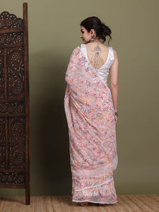 Elegante Georgette Chikan trabajo hecho a mano sari con blusa talla única viscosa estilo tradicional para fiesta ropa India pakistaní - Product Image 3