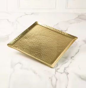 Bandejas de servir de metal de diseño moderno, bandejas de mesa para servir comida para restaurantes y hoteles en casa con acabado plateado moderno, hechas a mano - Product Image 6