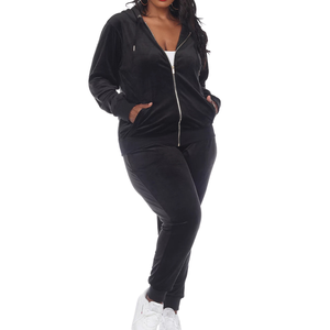 Conjunto Deportivo de Talla Grande para Mujer, Sudadera con Capucha y Cremallera de Terciopelo Suave y Pantalones Jogger, Atuendo Informal Cómodo, Logotipo Personalizado - Product Image 5