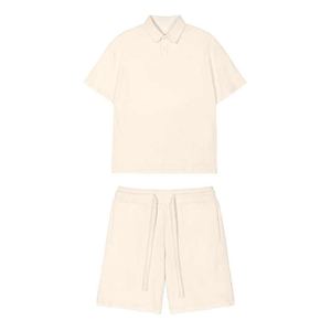 Ensemble 2 pièces tendance pour homme, polo ample et lourd de haute qualité et short tricoté style gaufré pour l'été décontracté - Product Image 1