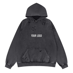 2024มีฮู้ดแบบซิปสำหรับผู้ชาย400 GSM แอซิดกรดผ้าคอตตอน100% ดีไซน์โอเวอร์ไซส์ประดับพลอยเทียมสไตล์ฤดูใบไม้ร่วง - Product Image 4