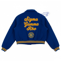 Blouson Bomber d'Hiver Sigma Gamma Rho Coupe Varsity, Coupe-Vent, Respirant, Patchwork, Lettres Brodées, Style Universitaire, Streetwear Bleu
