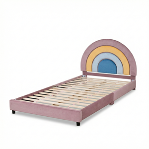 New Eco-Friendly Kids <b>Bed</b> <b>Frame</b> LED Upholstered Velvet Rainbow Design Twin Size for Kindergarten Bedroom Furniture Sturdy <b>Frames</b> - Product Image 5
