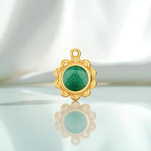 Fleur ronde Design fait à la main émeraude pierre précieuse plaqué or pendentif à breloque bijoux à bricoler soi-même 925 pendentif à breloque en argent pour les femmes - Product Image 1