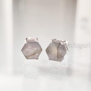 Pendientes de Botón para Mujer, Piedra Preciosa de Labradorita Natural, Piedra de Nacimiento Genuina, Joyería Hecha a Mano para Navidad, Pendientes de Botón de Plata de Ley 925 - Product Image 2