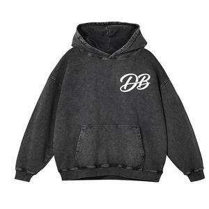 Sudadera con Capucha Oversize de Algodón Grueso con Lavado Ácido Estilo Vintage Color Carbón, Estampado Personalizado, Streetwear Unisex - Product Image 1