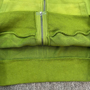 Sweat à capuche zippé pour homme en coton 100% délavé à l'acide, en molleton bouclette, avec strass, style vintage, couleur unie, col à capuche, haute qualité - Product Image 5