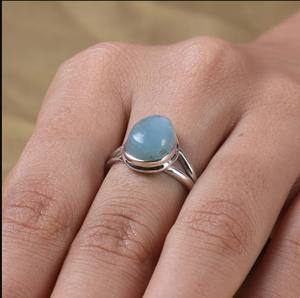 Bague Cabochon Aqua Onyx en argent sterling 925 massif pour filles pierre précieuse en forme de poire classique pour anniversaire-Fourniture de bijoux en vrac - Product Image 1